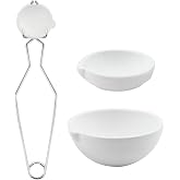 Reicyfang 4 Pcs Crucibles for Melting Metal Kit, 3 Pcs Ceramic Quartz Crucible Dish Cup with Gold Silver Copper Whip Tongs Handle, Ceramic Crucible Bowl Kit for Melting Casting Refining Gold Silver