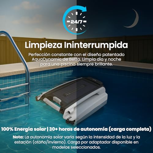 Betta SE Solar Pool Skimmer Robot – Automatic Surface Cleaner, 30h Battery, Salt and Chlorine Resistant Motors, Obstacle Avoidance, Cleaning 24/7 (White)