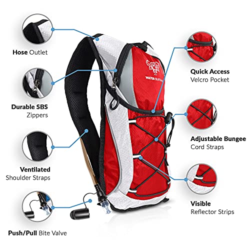 Water Buffalo Hydration Backpack with 2L Water Bladder Hiking Backpack for Men & Women 12L