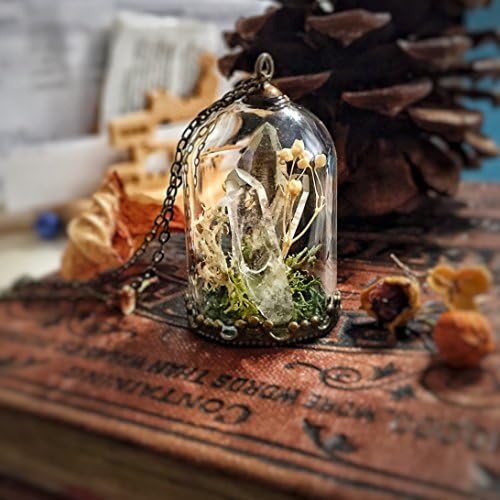 Raw Quartz Pendant, Crystal Necklace, Glass Dome, Belljar, Moss, Magic Power, Snow Globe, Wish, Mori Girl, Real Flower, Inspire, Woodland