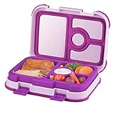 Leakproof Kids Lunch Box | 4-Compartment Bento Box for Kids | BPA-Free | School Lunch Container for Boys Girls | Children Travel On-the-Go Meal and Snack Packing Containers | Purple