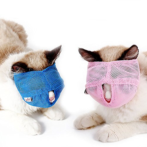 NACOCOCat Muzzle Breathable Mesh Pet Muzzle Grooming Prevent Kitty Mask Anti Biting and Chewing Anti-Meow (S, Pink)