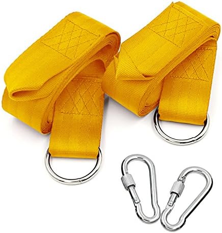 Mildlife Tree Swing Hanging kit(Set of 2),5ft Tree Swing Strap Carry Pouch & 2 Safety Lock Carabiner Hooks,Easy Installation Tire,Hammocks,Battle Rope Training-Yellow