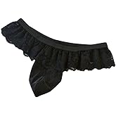 Men's Frilly Lace Trim Sissy Skirted Panties T-back G-string Thongs Briefs Girly Lingerie Crossdress Underwear