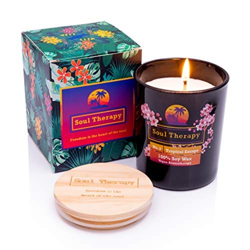 Soul Therapy | Soy Wax Aromatherapy Scented Candles | Natural with Organic Essential Oils | 50 Hour Long Burn Time | Stress Relief Calming Relaxing Candle | (Mango & Coconut)