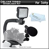 Deluxe LED Video Light plus Mini Zoom Shotgun Microphone w/Mount plus Video Stabilizer Kit For Sony HDR-CX580V, HDR-PJ580V, HDR-PJ260V, HDR-CX260V, HDR-PJ710V, HDR-PJ760V, HDR-CX760V, HDR-XR260V HDR-TD20V Includes Stabilizing Handle plus Microphone plus LED Light Kit