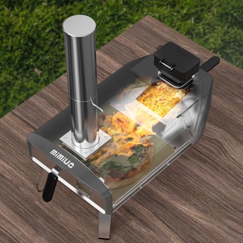 Mimiuo Outdoor Pizza Pellet Oven with Pizza Stone 33 cm, for Baking, Bread, Camping, Barbecue, Garden, Portable Oven Pizza Wood, Black