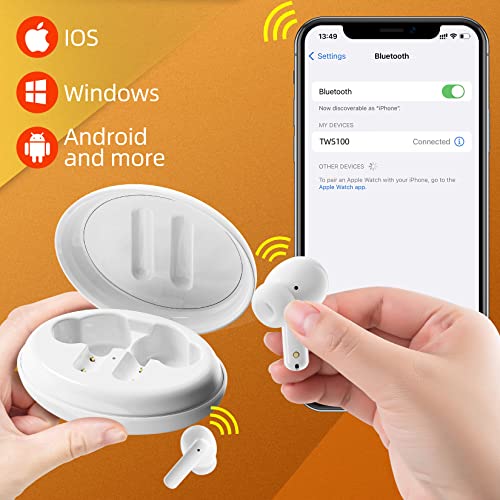 ZAOFEPU Wireless Earbuds TWS100, Bluetooth 5.2 Touch Control True Wireless Bluetooth Earphones with Hi-Fi Stereo Audio, in-Ear Deep Bass Built-in Headphones, One Click to Switch 5 EQ Modes (White)