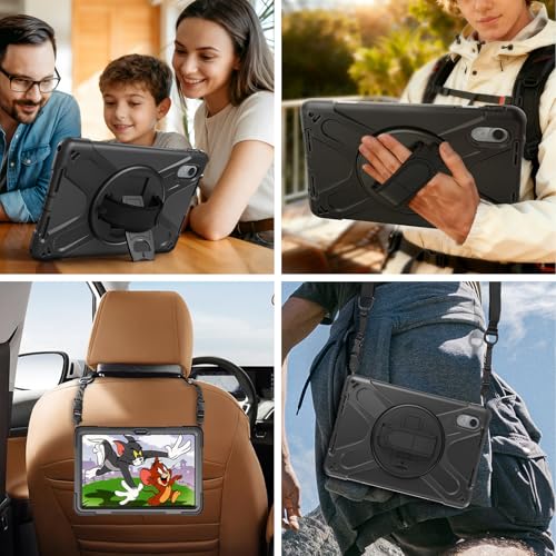 Gerutek Anti-Drop Case for Lenovo Idea Tab 11 Inch 2025/Tab K11 Gen 2/Tab M11/Xiaoxin Pad 11", Rugged Case with Screen Protector, Rotating Stand, Hand/Shoulder Strap, Pencil Holder, Black