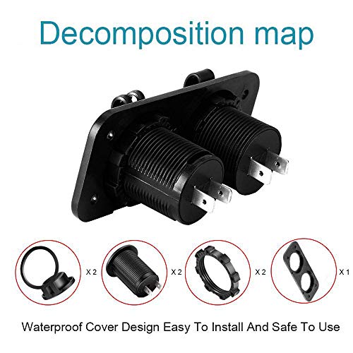 Cigarette Lighter Socket Charger Socket adapter Car Power Outlet Socket Receptacle 12V 24V Waterproof Plug Dual Plate Panel Mount By ZHSMS