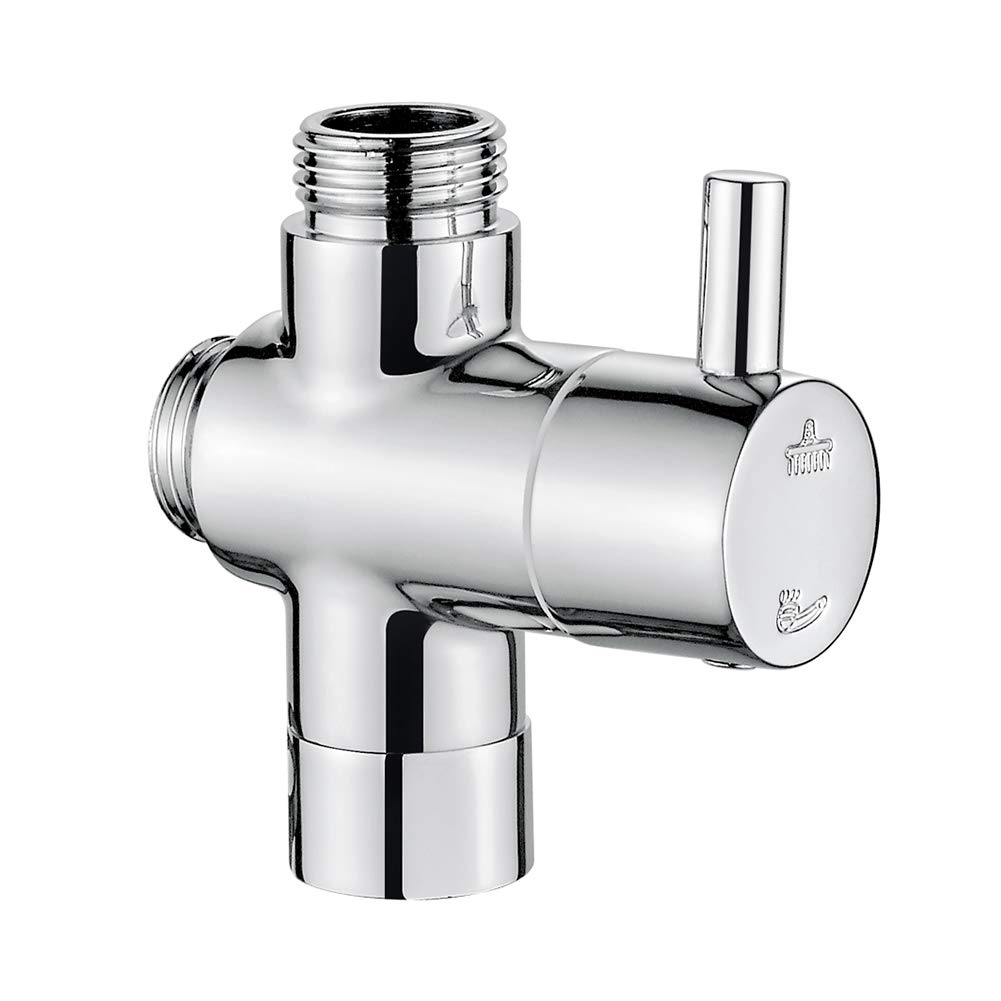 Ibergrif M92202 3 Way Shower Diverter Valve, Brass Shower Valve Chrome T Adapter G3/4 Inlet 2 G1/2 Outlet Shower Head Splitter for Handheld & Fixed Head 1–5 Bar Water Pressure