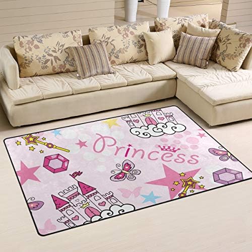 FOLPPLY Cute Princess Castle Crown Pink Area Rug, Non-Slip Carpet Floor Mats for Indoor Outdoor Front Door Bathroom Home Decor, 1'7'' x 2'6''