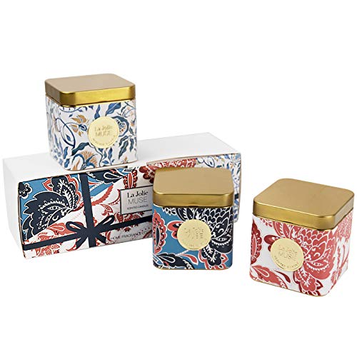 LA JOLIE MUSE Scented Candles Gift Set – Natural Soy Wax Mood Candles, 3 Small Travel Tin Aromatherapy Candles, 400g Mini Stress Relief Portable Essential Oil Candles, Relaxing Gift (Gold Trio)