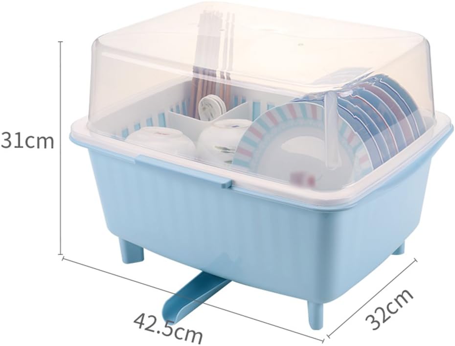 Plastic cupboards, kitchen dishes, chopsticks, drain rack, covered dishes, thickened dishes (Color : Light blue)