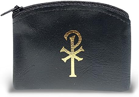 Calf Grain Vinyl Rosary Pouch 2.5" x 3" Zipper Top (Black)