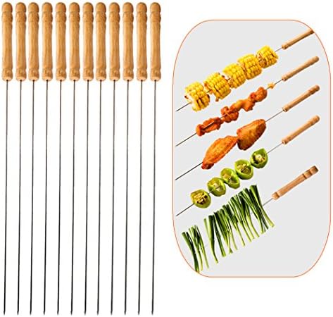 Barbecue String Wooden Handle Stainless Steel Needle Set of 12 PCS Ideal Barbecue Bar Outdoor Camping Outings Cooking Tools-One Sets