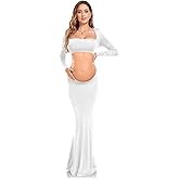QIAIYALA Maternity Dress for Photoshoot Black Long Sleeve Gown Open Belly Backless Bodycon Pregnancy Dresses for Women