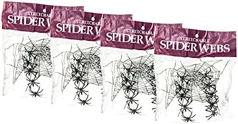 Stretchy Spider Webs to Create Fantastical and Realistic Cobwebs for Halloween with Fake Spiders Multi-Pack of 4