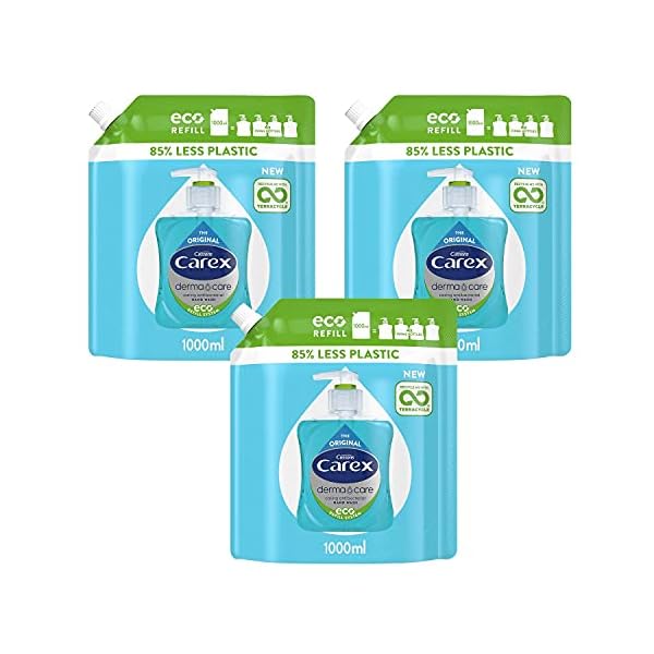 Carex-Antibacterial-Original-Dermacare-Hand-Wash-Liquid-Soap-Refill-Pack-of-3-Handwash-Pouches-Bulk-Buy-Hand-Soap-Liquid-that-Cleans-and-Protects-Hands-3-x-1-Litre-Pouches Carex 2 Hour Protection Antibacterial Original Hand Wash Refills, Liquid Hand Soap Eco Refill for Homes and Businesses…