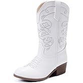 LAURMOSA Cowgirl Boots for Girls Mid Calf Youth Girl Cowboy Western Boots Pointed Toe Embroidered for Horse Riding Country Party Toddler Little Big Kids