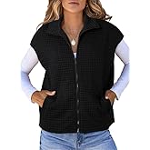 Dokotoo Womens Vest Tops 2026 Zipper Up Cap Sleeve Side Pockets Waffle Knit Sleeveless Oversized Vests