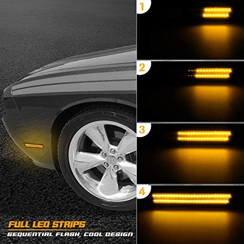 RUXIFEY Sequential LED Side Marker Lights Smoked Front Sidemarker Compatible with Dodge Challenger 2008 to 2014 Amber - Pack of 2