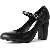 J. Adams Skippy Heels for Women - Round Toe Chunky High Heel Mary Jane Pumps