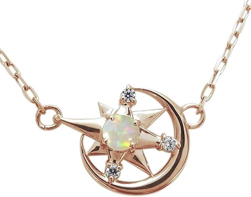 Amazon プレジュール ネックレス レディース 星 月 10月誕生石 オパール ピンクゴールド K10 10金 10k スター ペンダント ネックレス 通販