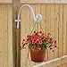 Gray Bunny Outdoor Plant Hanger Hook, 15” Hand Forged Curved Iron Wall Hooks for Bird Feeders, Lanterns, Wind Chimes, Patio Decor - White