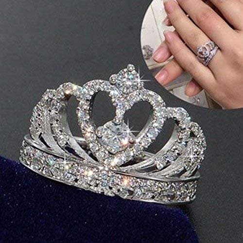 Zhiwen Crown 925 Silver White Sapphire Queen Ring Engagement Proposed Women Jewelry Size 6-10 (US Code 6)