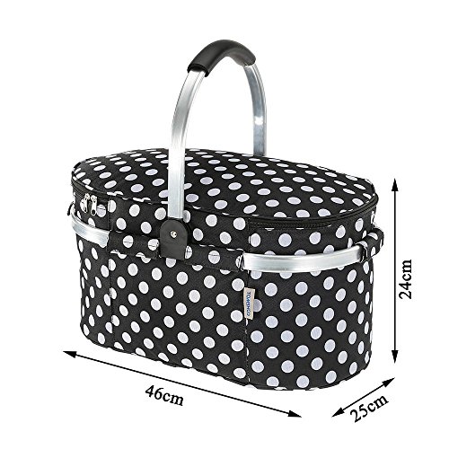 TOMSHOO 30L Foldable Picnic Basket Insulated Storage Shopping Basket Folding Aluminum Handle 46 25 24cm Outdoor