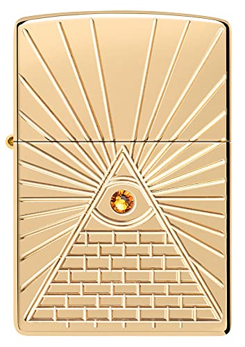 Zippo Windproof Lighter - Eye of Providence - Armor High Polish Brass Finish - Gold, Deep Carve & Crystal - Refillable - Reusable - Windproof - Made in USA