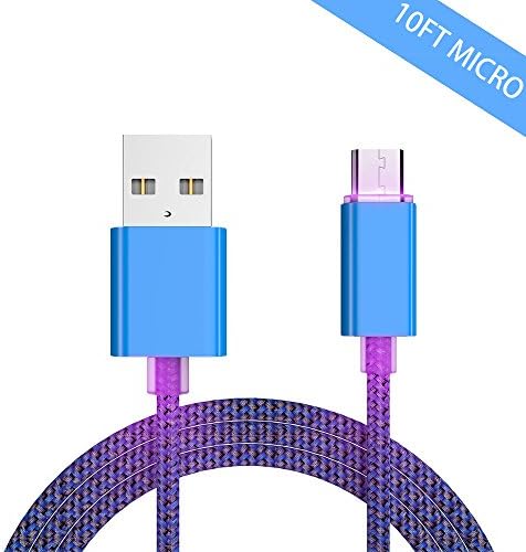 Taimount Micro usb cable Android charger cable Light USB cable fast charge Android usb cable 10ft Nylon braided aluminum alloy metal head Micro usb to usb Cable blue