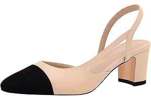 MICIFA Slingback Heels for women，Round Toe Chunky Heeled Pumps Ankle Strap Fashion Splicing Dress Shoes