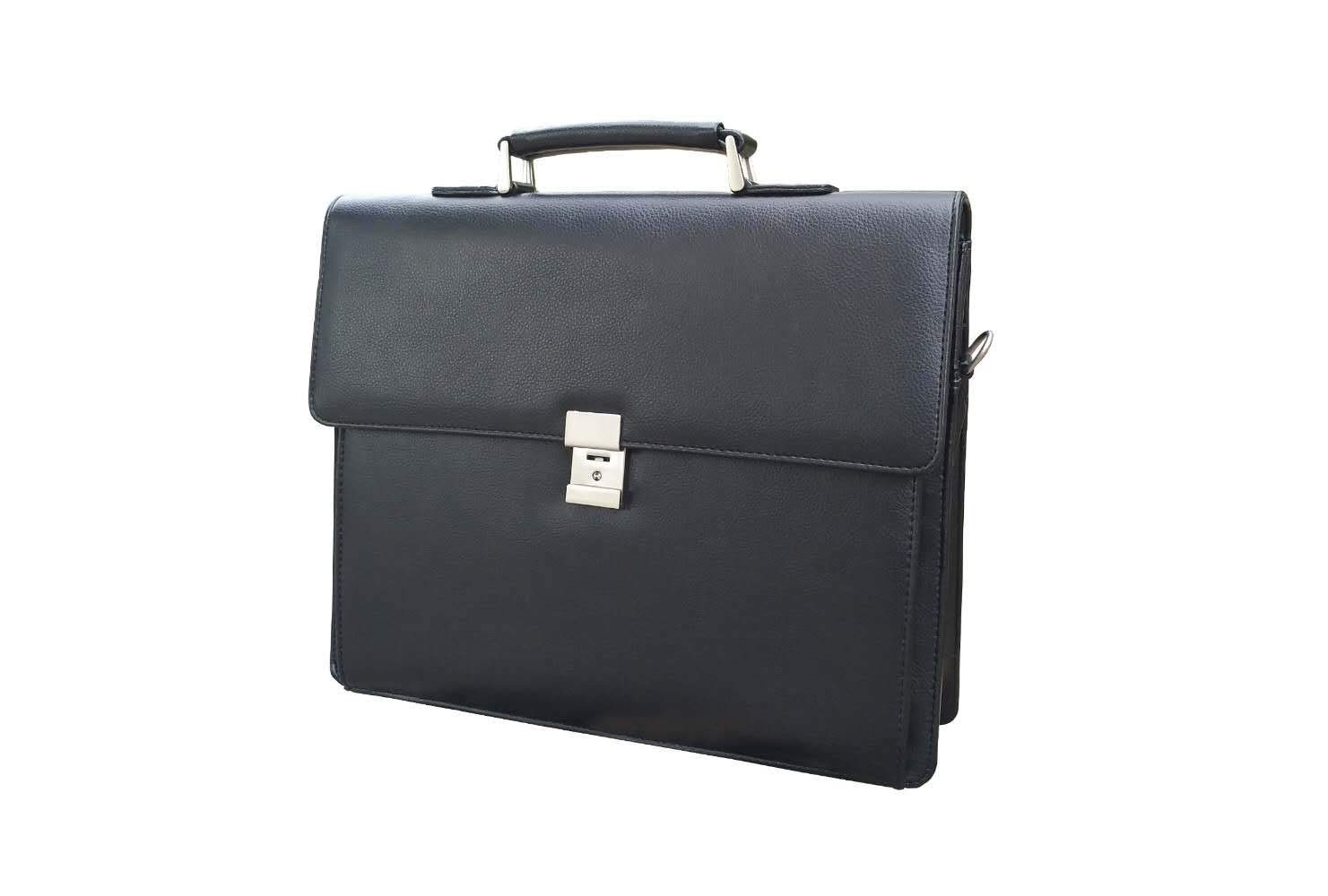 Men&rsquo;s Leather Briefcases Business Office Lawyer Attache Case with Locks 15.6" Laptop Messenger Bags for Men BLACK