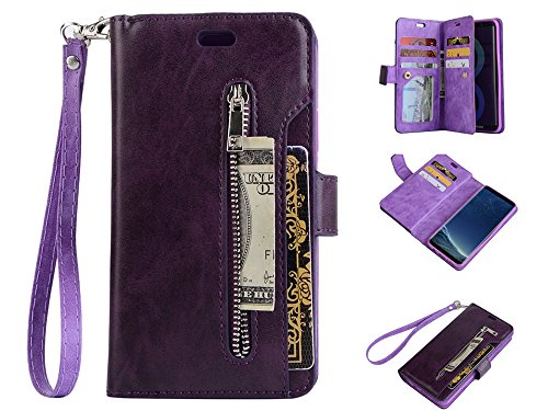 elecfan iPhone 8 Plus,iPhone 7 Plus Wallet Handbag Case for Girls Women Men, Retro Vintage Case with Credit Card Holders,Premium PU Leather Case with Hand Strap,Smart Magnetic Cover Case - Purple
