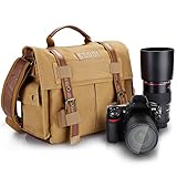 ESDDI Camera Bag, Vintage DSLR Messenger Camera Bag with Removable Insert for Canon Nikon Sony Pentax, Daily Use Without Insert, Khaki Brown
