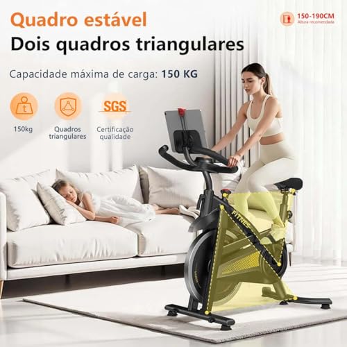 Bicicleta Spinning Com Roda De Inércia De 13kg Bicicleta de Spinning Personalizada, Bicicleta de Ciclismo Indoor para Fitness Suporta 150kg Sensor Cardíaco Monitor Digital Correia Silenciosa