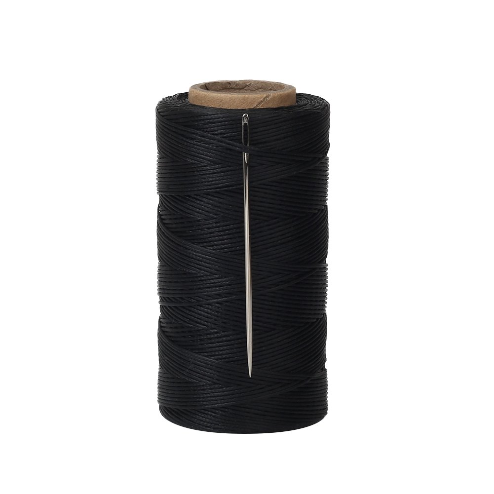Tenn Well 150D Waxed Thread, 984 Feet 1MM Flat Sewing Waxed String with 1pc Needle for Bookbinding, Shoe Repairing, DIY Leather Projects (Black)