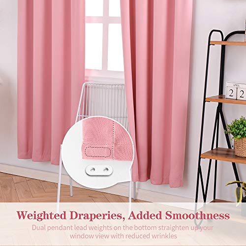Anjee Blackout Curtains Panels for Kids Room - Noise Reducing Thermal Insulated Rod Pocket Blackout Window Drapes (2 Panels, 38 x 54 Inch, Pink)