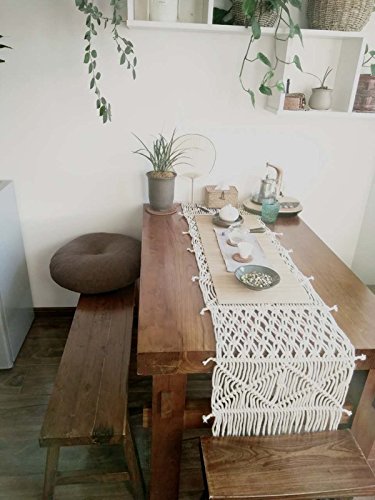 RISEON Bohemia Handmade Natural Macrame Table Runner, macrame table placement, Macrame table Centerpiece, Bed Runner Wedding Home Boho Decor (13.7"W x 86"L) - Thumbnail 4