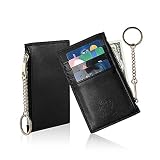 Credit Card Holder Wallet With Keyring Keychain Leather Zip Coin Change Cash Purse&nbsp;Card Case, Credit card wallet Front Pocket For Men Women (black)