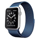 Apple Watch Band 42mm, HuanlongTM Milanese Magnetic Closure Clasp Bracelet Metal Watch Band, Milanese Loop Stainless Steel Mesh Replacement Wrist Band Strap for Apple Watch Sport Edition (42mm Blue)
