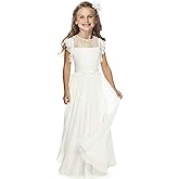 ABAO SISTER Boho Long Lace Chiffon Flutter Sleeves Dress A-Line Communion Bridesmaid Flower Girl Dresses for Girls 2-12 Years