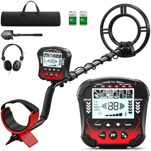 Professional Metal Detector for Adults, 6 Modes with DSP Chip Waterproof Search Coil of 10 Inches IP68, Height Adjustable 107-130 cm, LCD Display, 25 cm Depth for Adults & Children