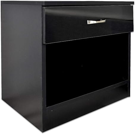 Chilton Black Gloss Bedside Table Nightstand Drawer Open Shelf