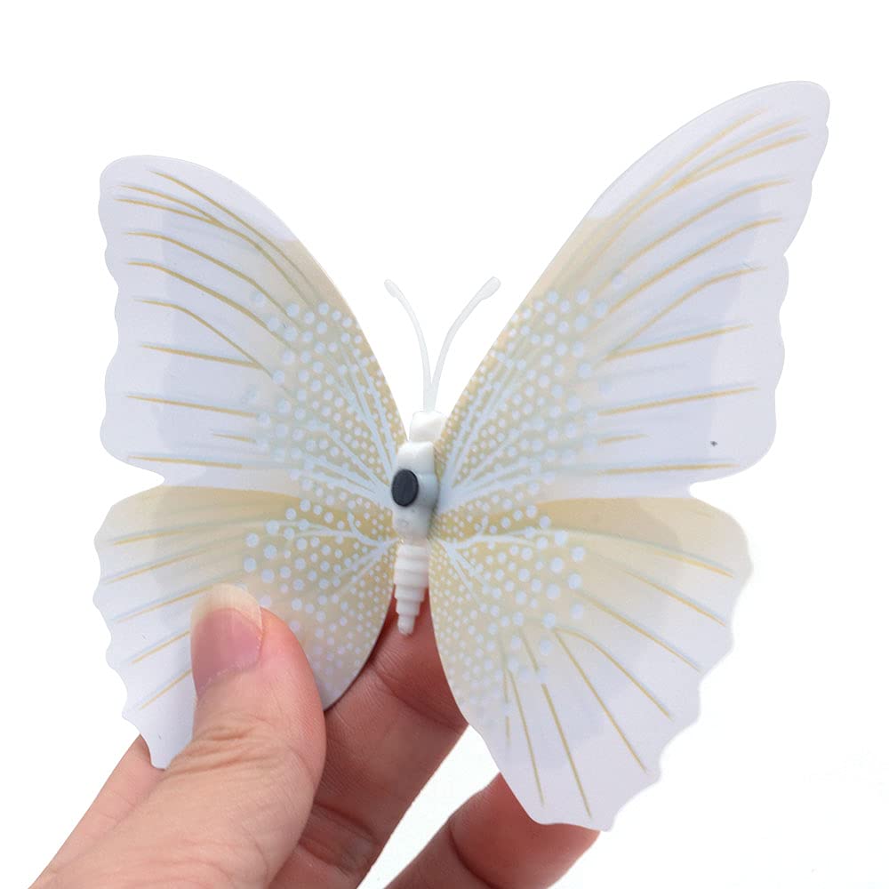ANCLLO 24Pcs 3D Butterfly Wall Stickers Art Decor Decals with Sponge Gum and Magnet-White