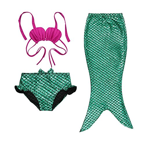 Owone Box Girls 3 Pcs Princess Mermaid Tail Swimmable Bikini Swimsuit Sets Swimwear