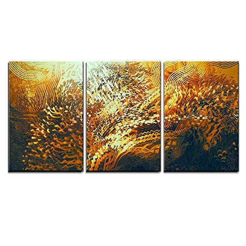 Digital Painting of Abstract Orange Elements Fantasy Aquatic Concept Home Art x3 Panels