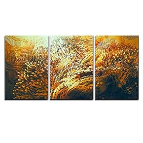 3 Piece Canvas Wall Art - Digital Painting of Abstract Orange Elements,Fantasy Aquatic Concept - Modern Home Art Stretched and Framed Ready to Hang - 16"x24"x3 Panels